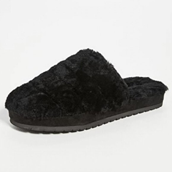 NEW Vince Loni Slippers Black Size 11 Lamb Fur Shearling Round Toe Minimalist‎ - Picture 1 of 13